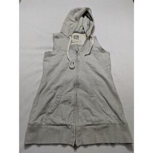 Ruehl 925‎ Vest Zip Up Top Women's Sz Medium Gray Hooded Sleeveless Sweatshirt